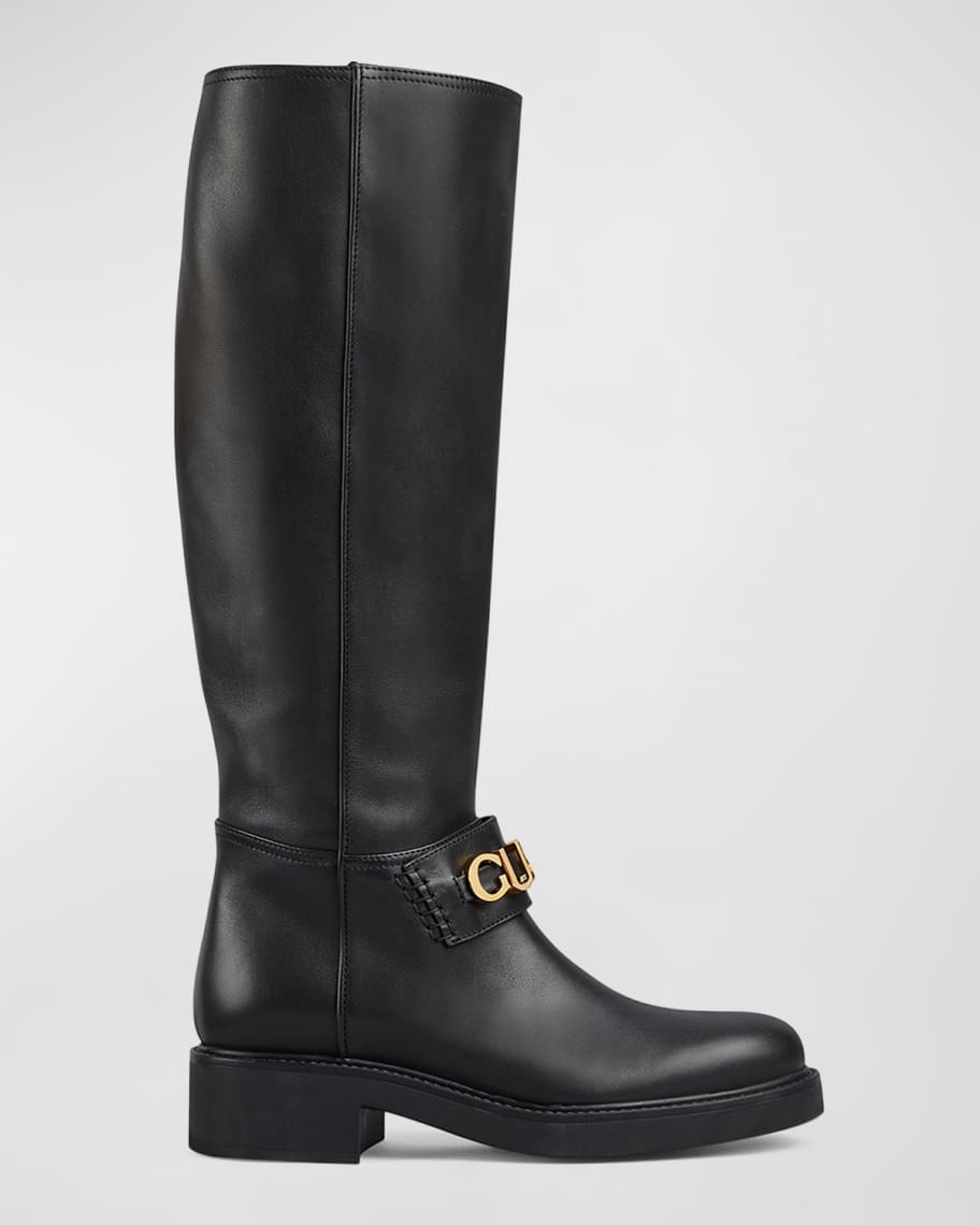 Gucci Cara Logo Leather Riding Boots | Neiman Marcus