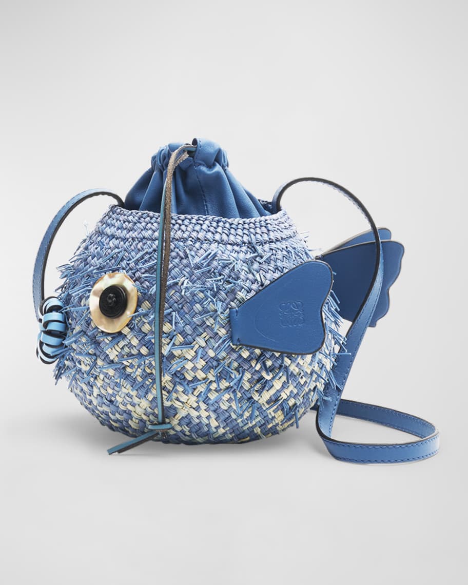 Loewe Paula's Ibiza Drawstring Bucket Crossbody Bag Raffia and