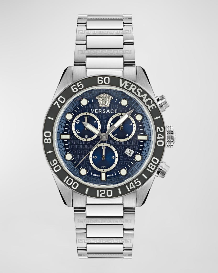 Versace Greca Dome Chronograph Blue Dial Silver Steel Strap Watch for Men - VE6K00323