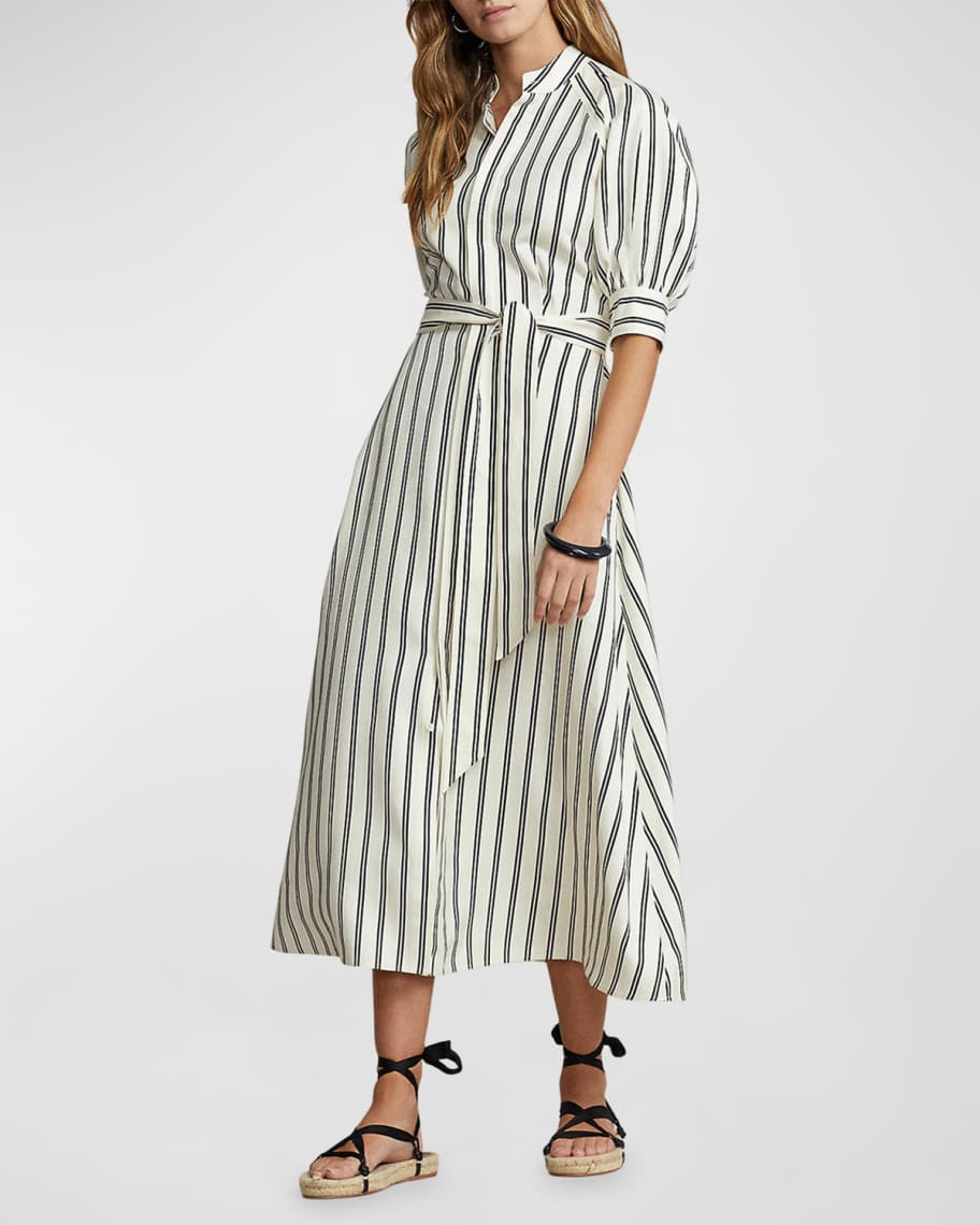 Polo Ralph Lauren Striped Mulberry Silk Midi Dress Neiman Marcus