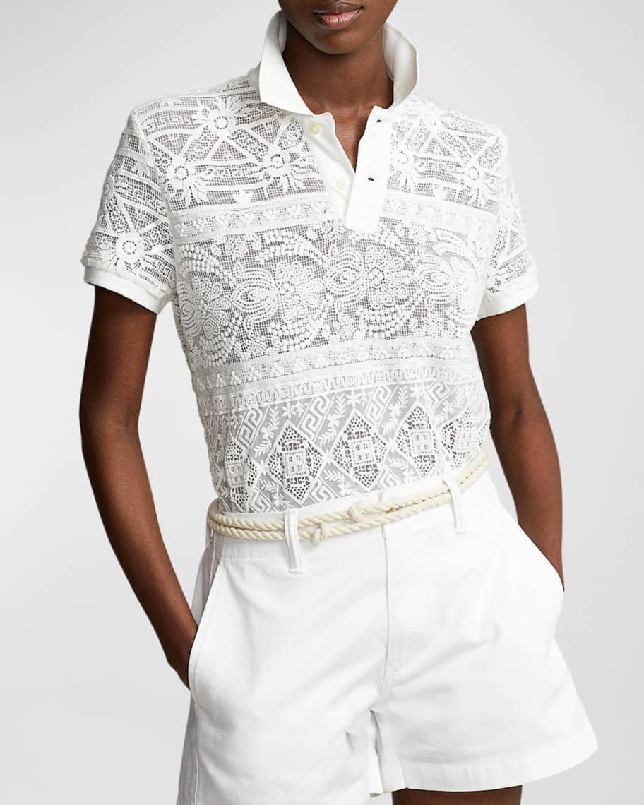 Polo Ralph Lauren Geometric-Lace Polo Shirt | Neiman Marcus