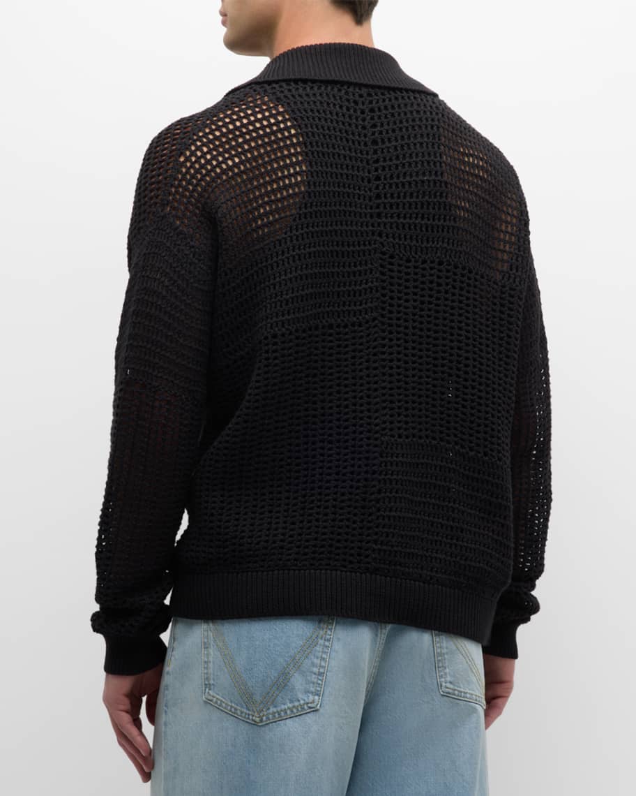 Image 3 of 6: Men's Tonal Crochet Cardigan