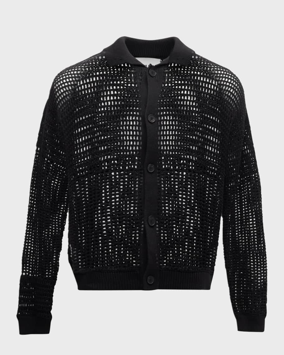 Image 1 of 6: Men's Tonal Crochet Cardigan