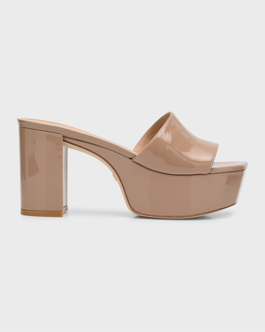 Stuart Weitzman Square High Patent Platform Sandals Neiman Marcus