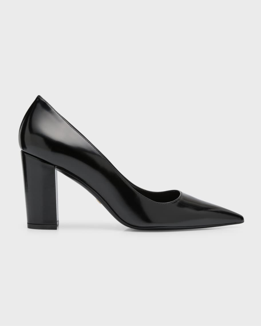 Stuart Weitzman Stuart Leather Block-Heel Pumps | Neiman Marcus