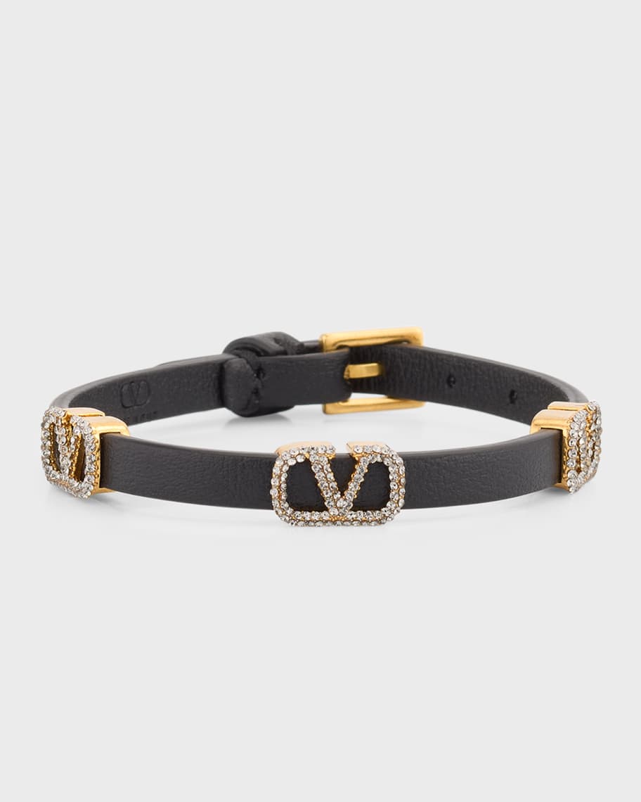 Valentino Garavani Strass VLogo Signature Leather Bracelet Neiman Marcus