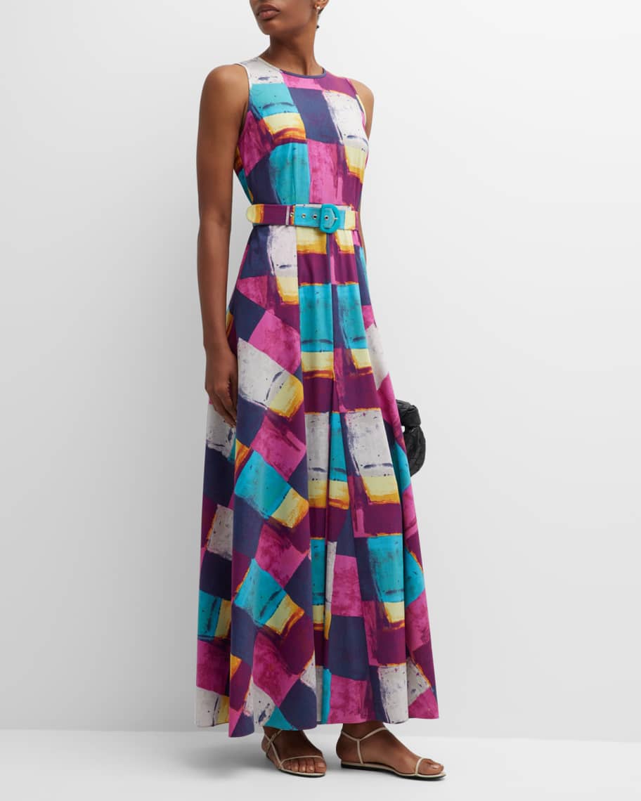 Diane von Furstenberg Elliot Belted Abstract-Print A-Line Maxi Dress ...