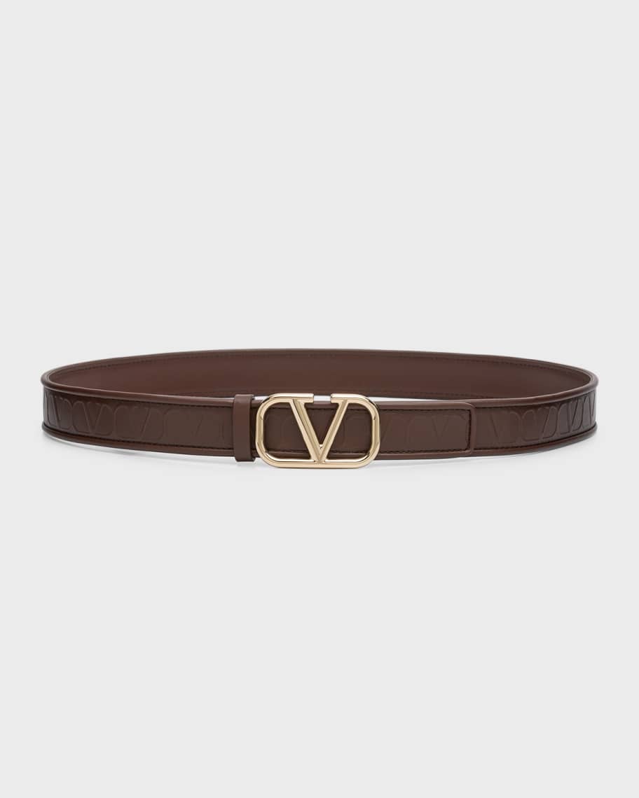 Valentino Garavani Toile Iconographe V-Logo Leather & Platinum Belt ...