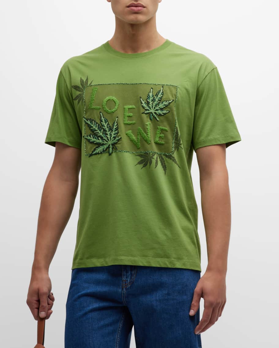 Loewe Men's Leaf Embroidered T-Shirt | Neiman Marcus