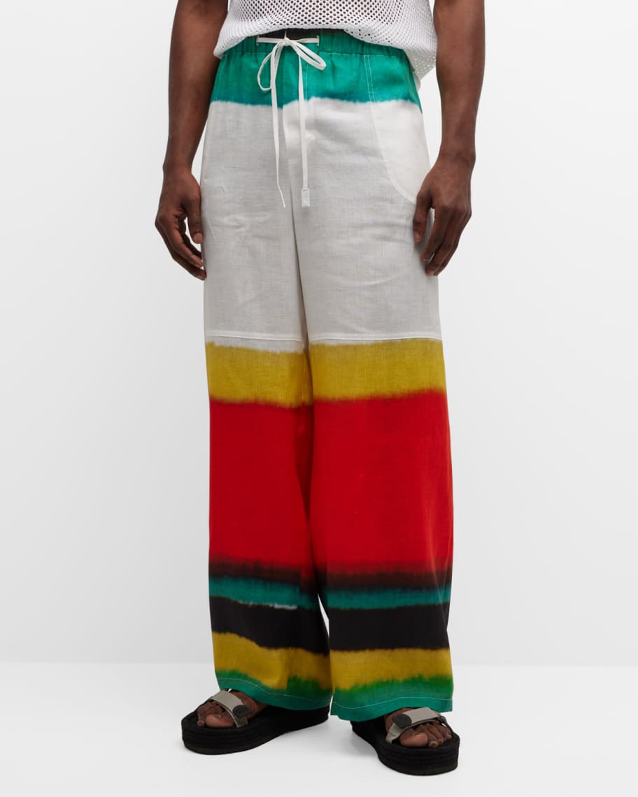 GUCCI Printed satin-paneled cotton-gabardine drawstring pants