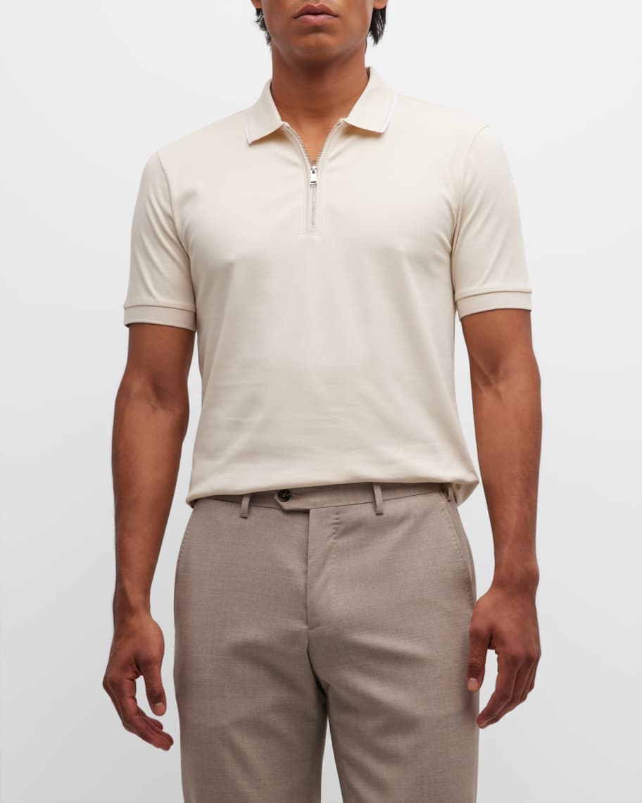 BOSS Men's Polston Quarter-Zip Polo Shirt | Neiman Marcus