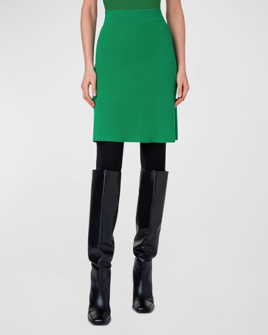 Akris punto Cashmere-Wool Ribbed Knit A-Line Mini Skirt | Neiman Marcus
