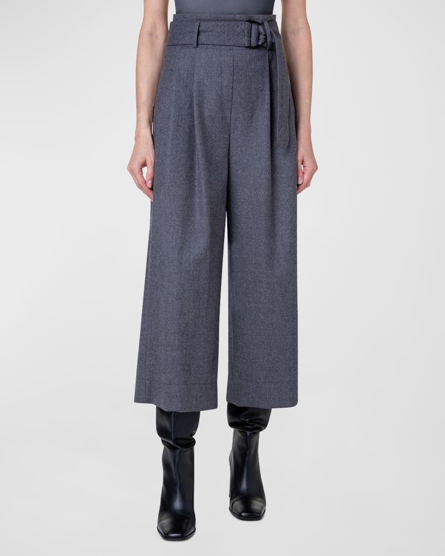 Akris punto Belted Wool Flannel Cropped Wide-Leg Pants | Neiman