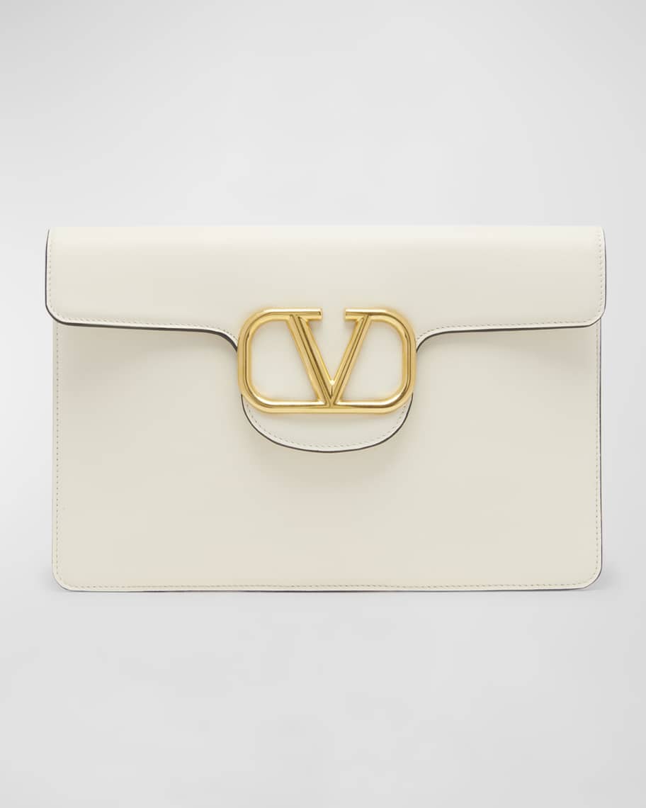 Valentino Garavani Loco VLOGO Flap Leather Clutch Bag | Neiman Marcus