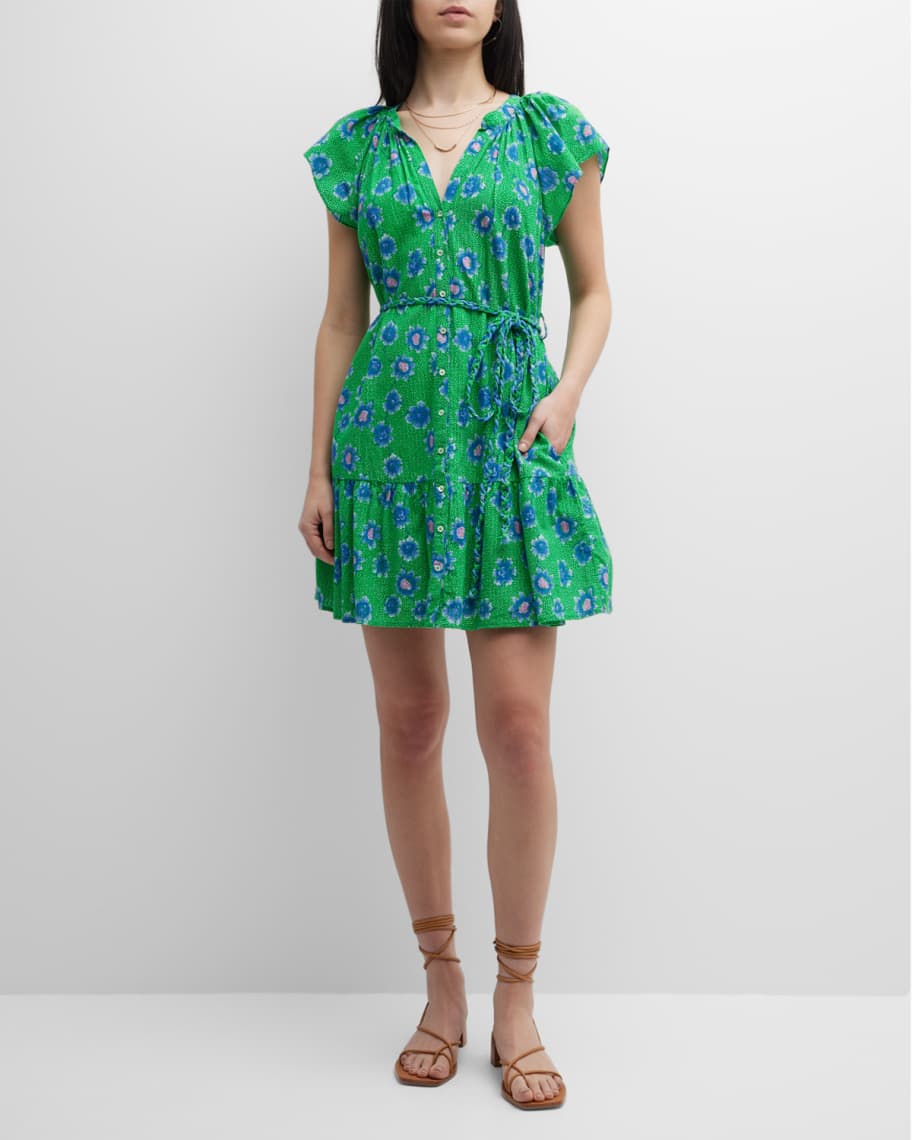 Xirena Jude Floral-Print Flutter-Sleeve Mini Dress | Neiman Marcus
