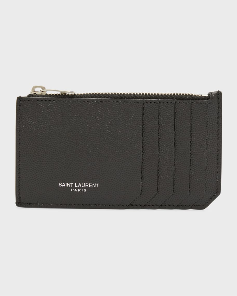 SAINT LAURENT Leather Zip Card Holder for Men