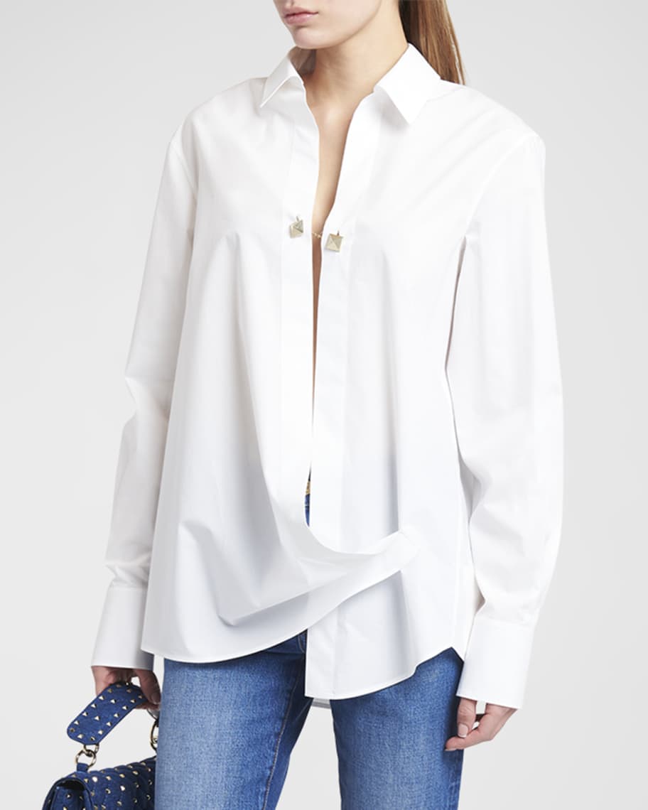 Valentino Garavani Sartorial Popeline Roman Stud Toggle Collared Shirt