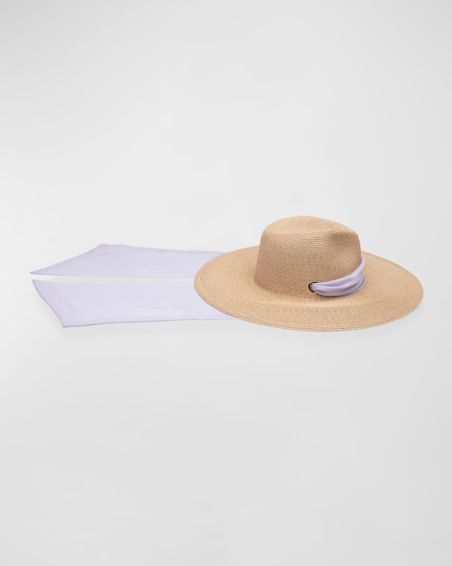 Image 1 of 1: Cassidy Wide Brim Hat With Chiffon Scarf