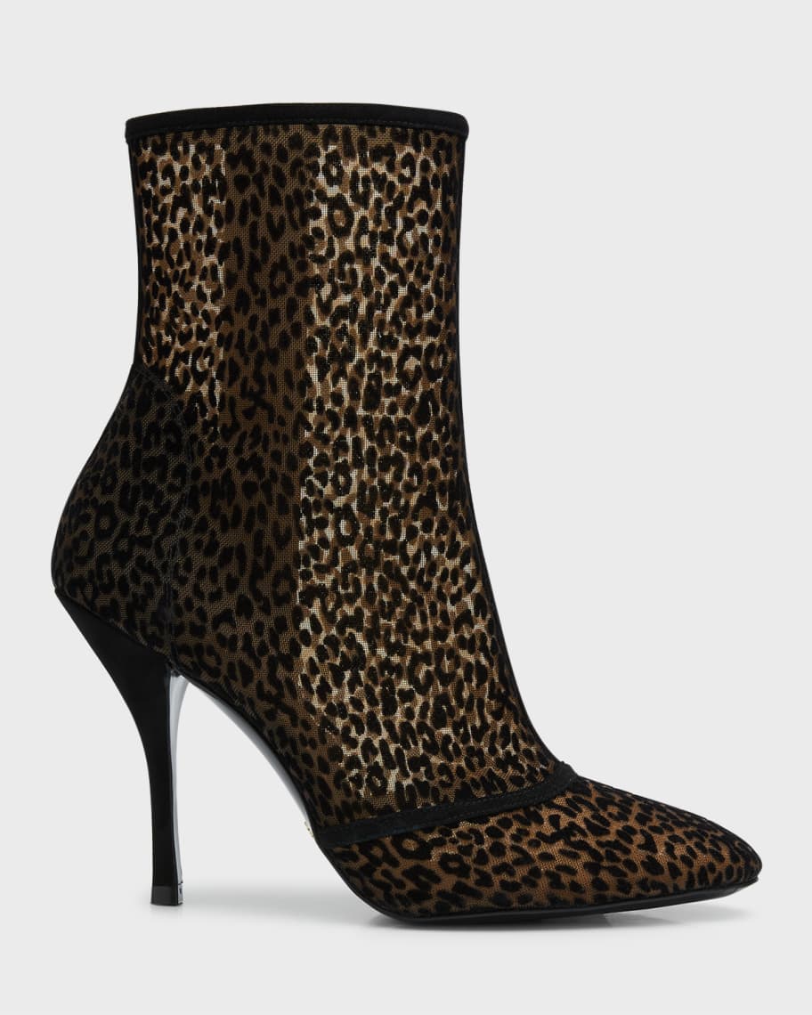 Stuart Weitzman Noche Leopard Mesh Ankle Booties | Neiman Marcus