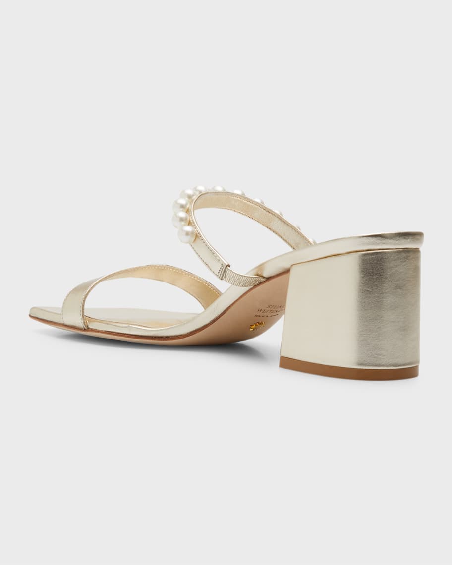Image 3 of 6: Goldie Pearly Stud Metallic Slide Sandals