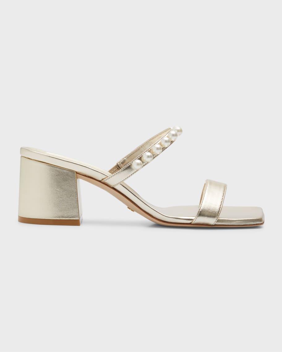 Image 1 of 6: Goldie Pearly Stud Metallic Slide Sandals