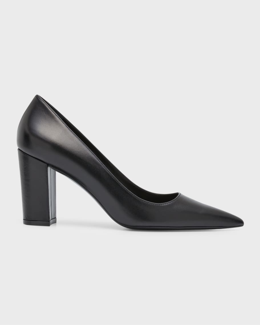 Image 1 of 6: Stuart Leather Block-Heel Pumps