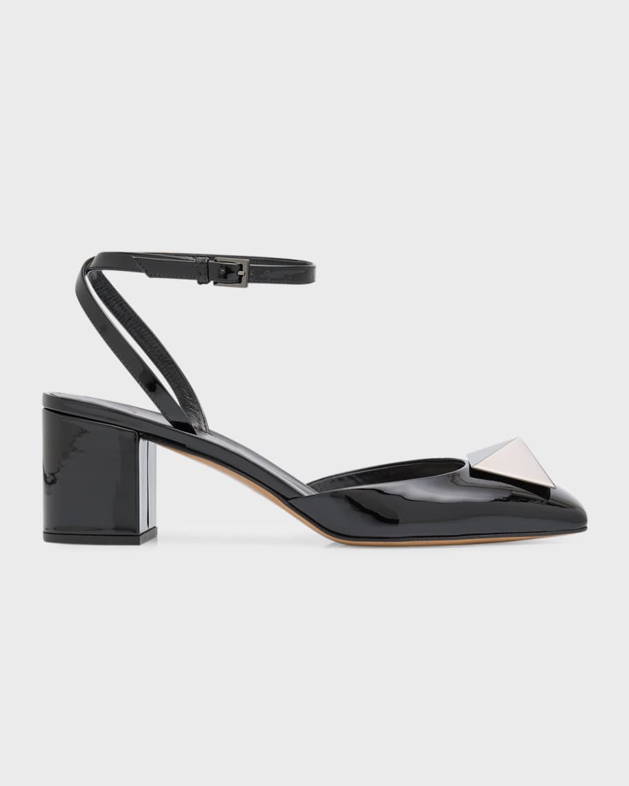 Image 1 of 6: Roman Stud Solo Patent Ankle-Strap Pumps