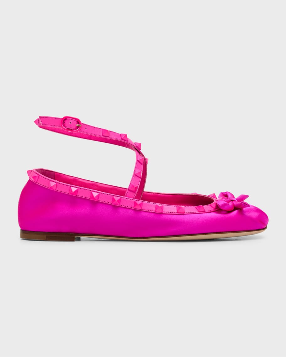 Image 1 of 5: Rockstud Ankle-Strap Ballerina Flats