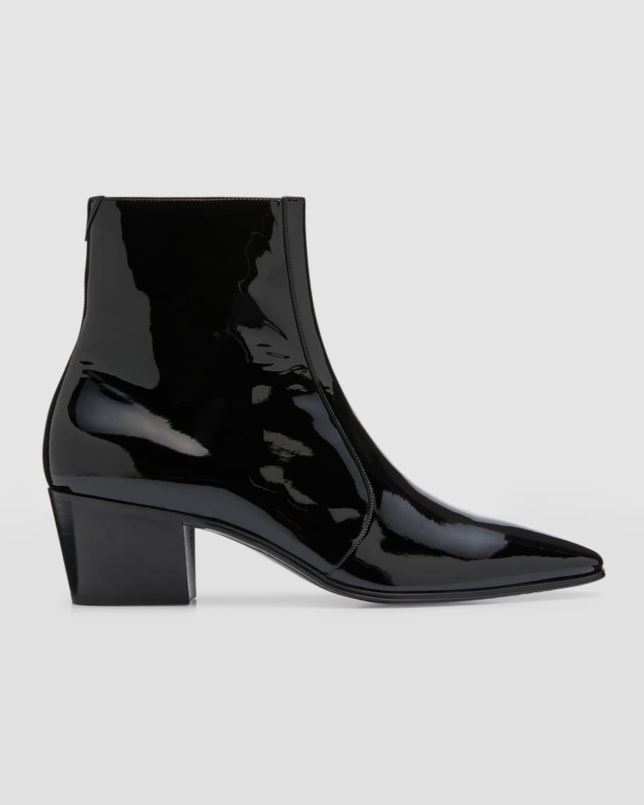 Saint Laurent Men's Wyatt Patent Leather Zip Ankle Boots | Neiman Marcus