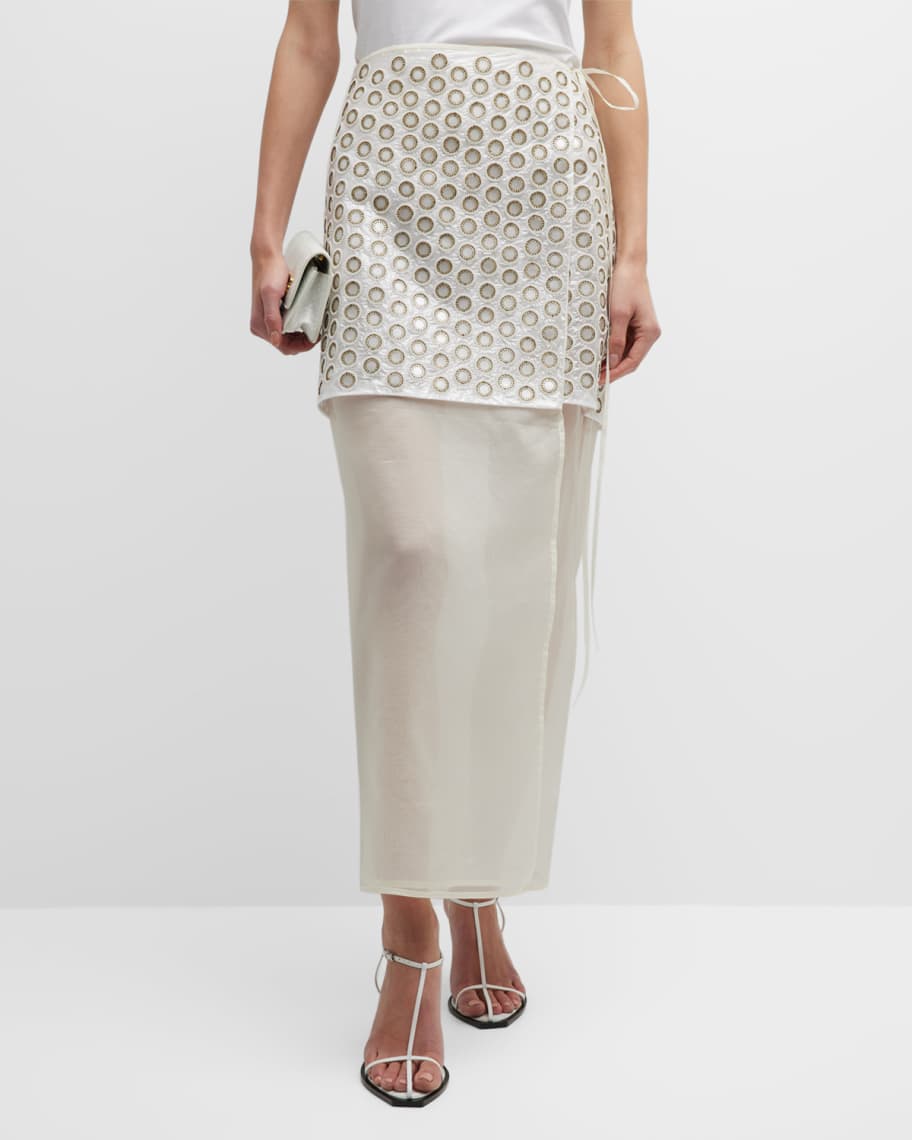 Tory Burch Mirror-Embellished Double-Layer Midi Skirt