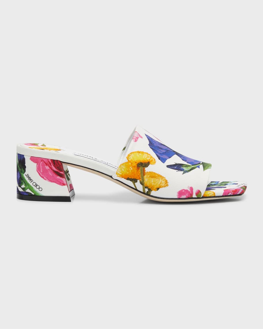 Jimmy Choo Themise Floral Canvas Mule Sandals | Neiman Marcus