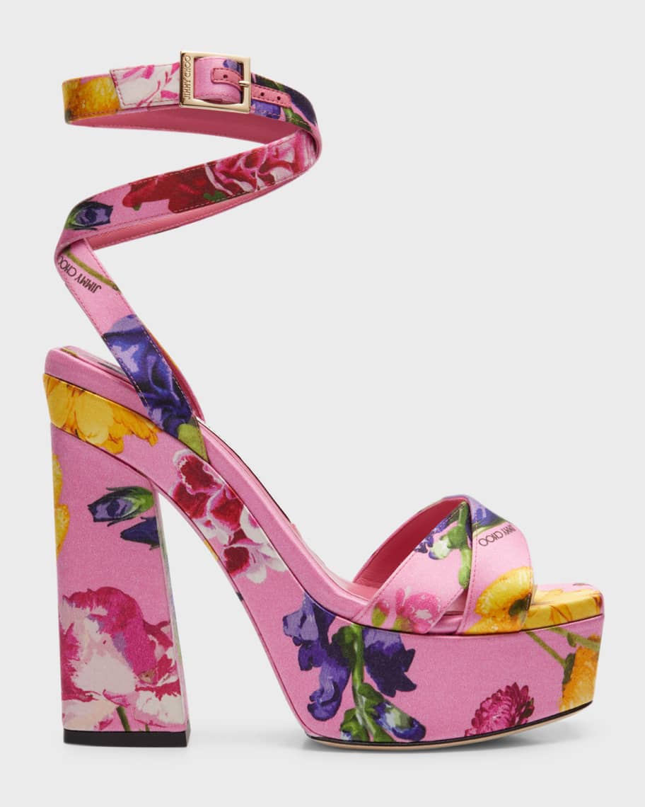 Jimmy Choo Fashion Gaia Floral Satin Platform Sandals | Neiman Marcus
