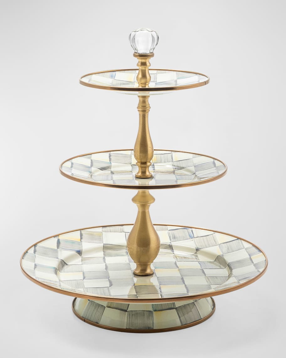 MacKenzie-Childs Sterling Check Enamel Three Tier Sweet Stand