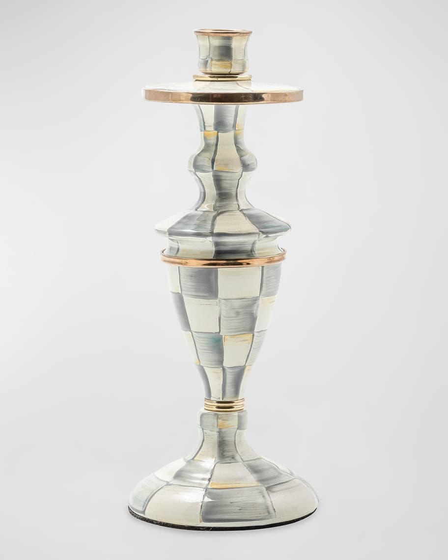 Sterling Check Enamel Candlestick Holder, Medium
