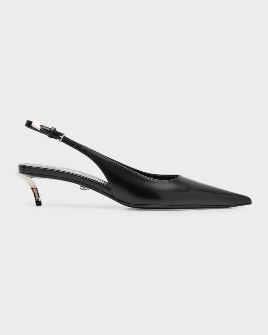 Versace Pin Point Leather Kitten-Heel Pumps | Neiman Marcus