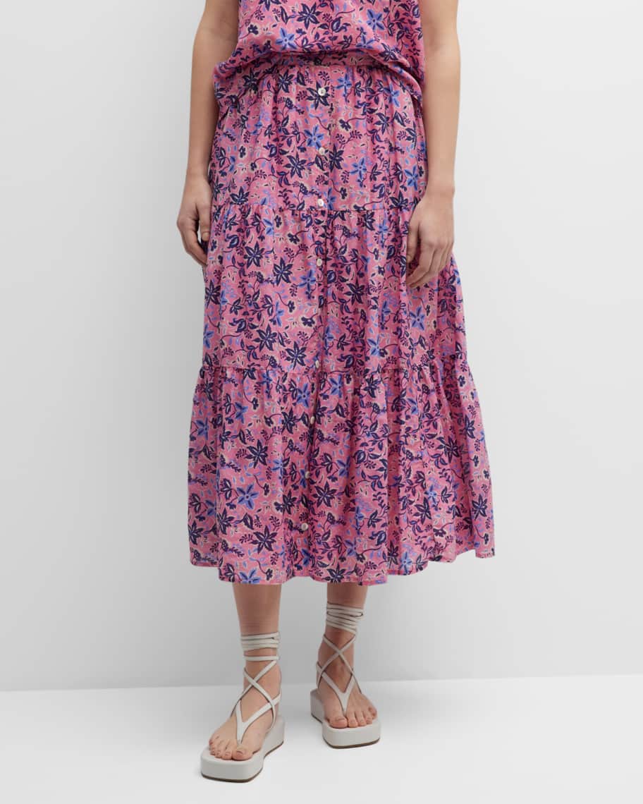 Xirena Coralie Tiered Floral-Print Midi Skirt | Neiman Marcus