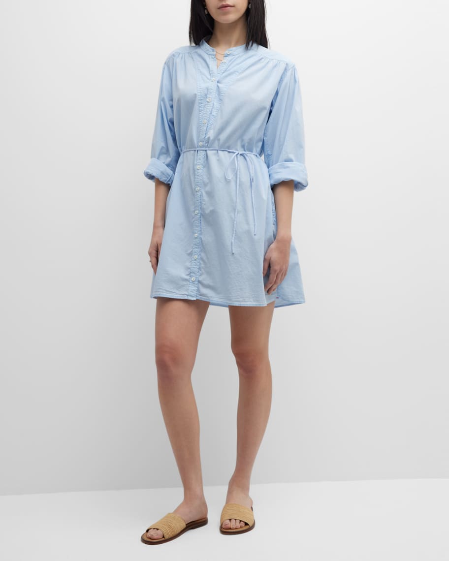 Xirena Winnie Ruched Blouson-Sleeve Mini Shirtdress | Neiman Marcus