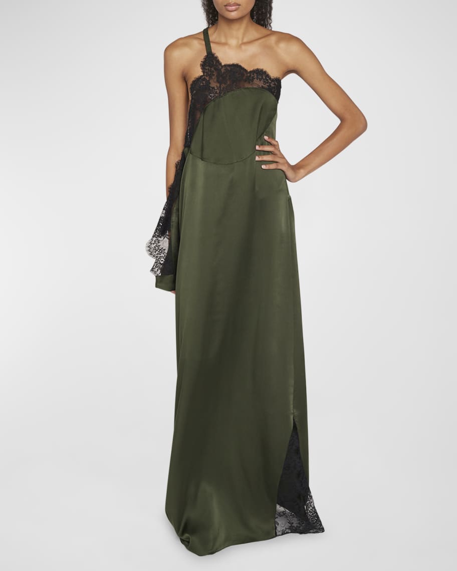JW Anderson Asymmetric Draped Lace One-Shoulder Slip Gown