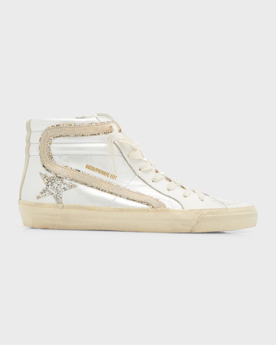 Golden Goose Slide Leather Pearly Mid-Top Sneakers | Neiman Marcus