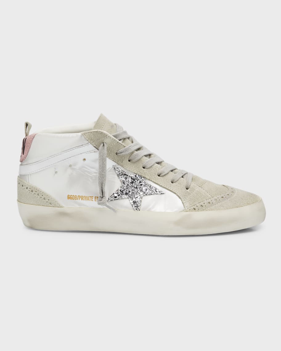 Golden Goose Mid Star Metallic Glitter Wing-Tip Sneakers | Neiman Marcus