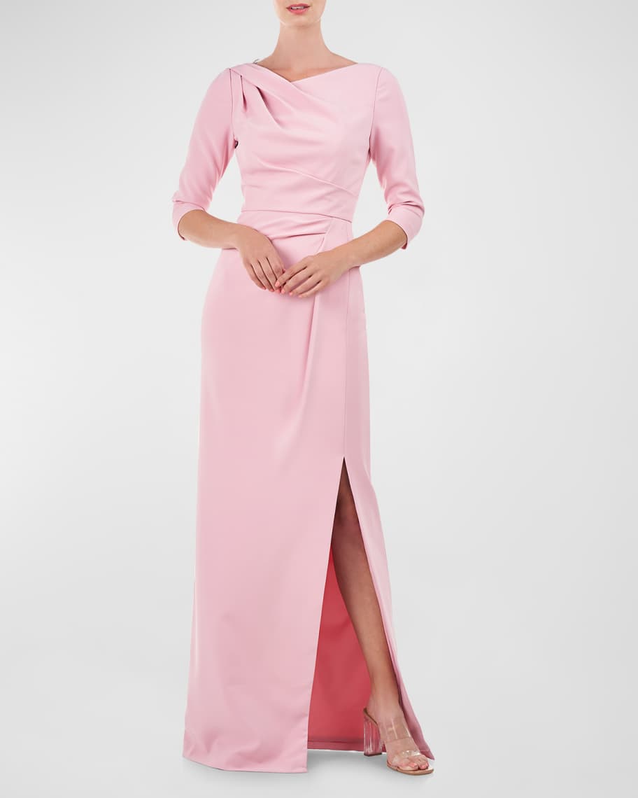 Kay Unger New York Margerite Pleated Side-Slit Column Gown | Neiman Marcus