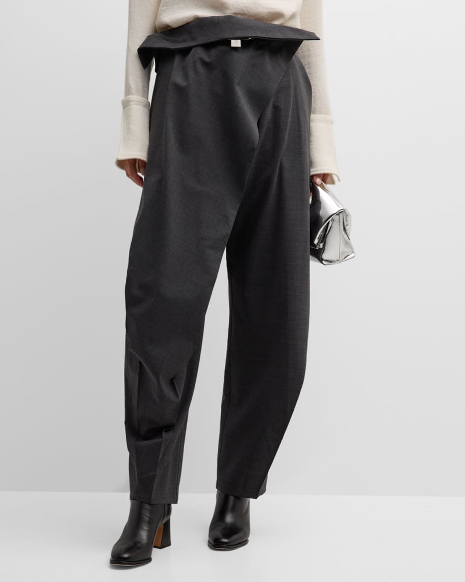 JW Anderson Draped Fold Over Trousers with Padlock Strap | Neiman Marcus