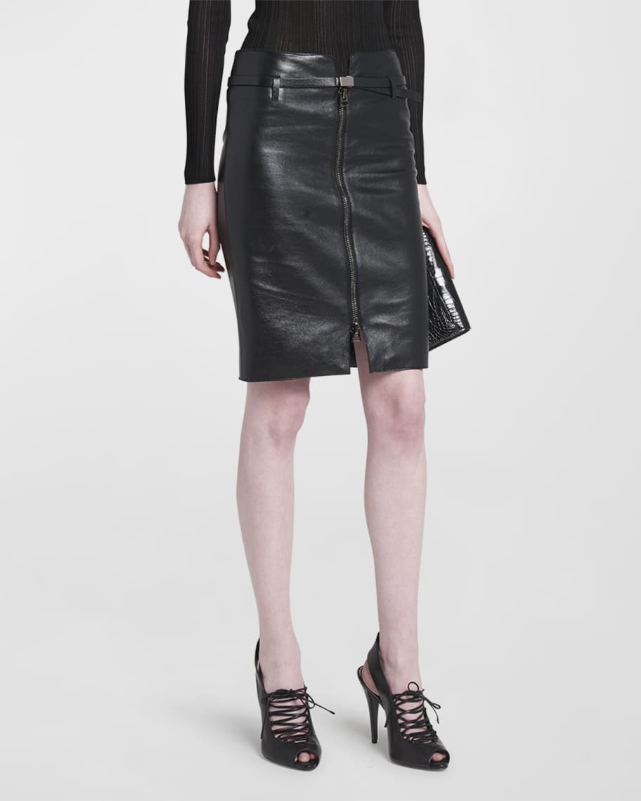 TOM FORD Water Painted Leather Zipped Skirt | Neiman Marcus