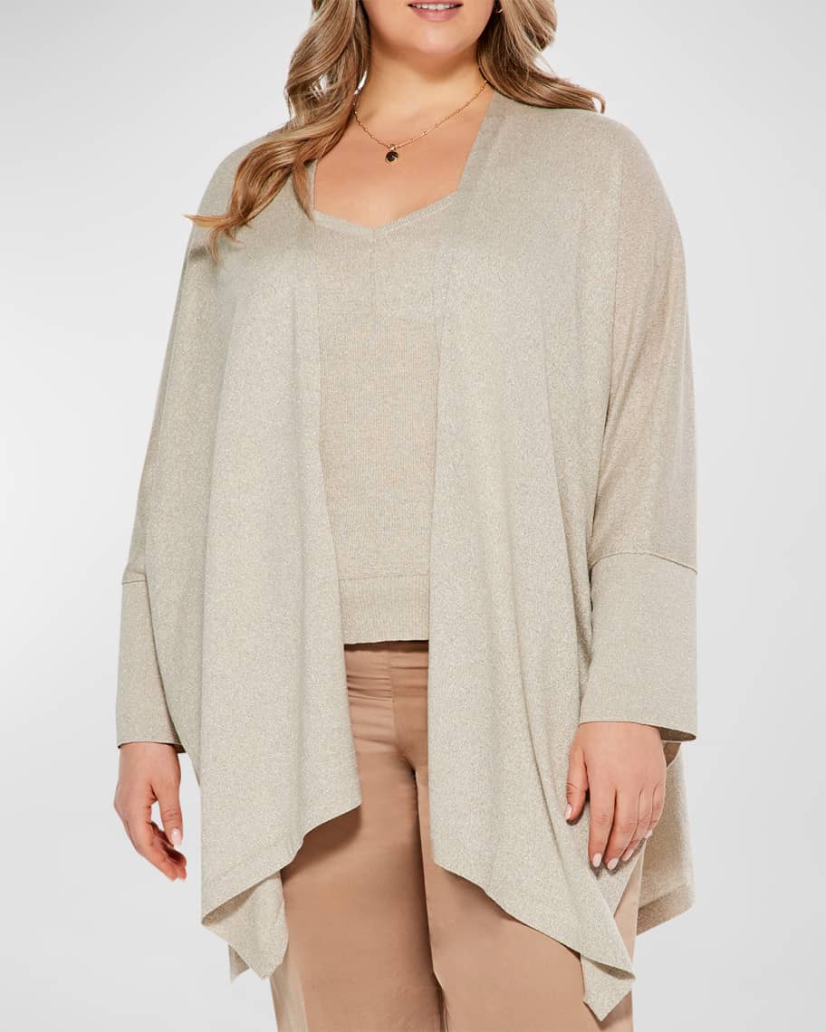 Plus Size Open Front Cardigan And Pants Set main image 1