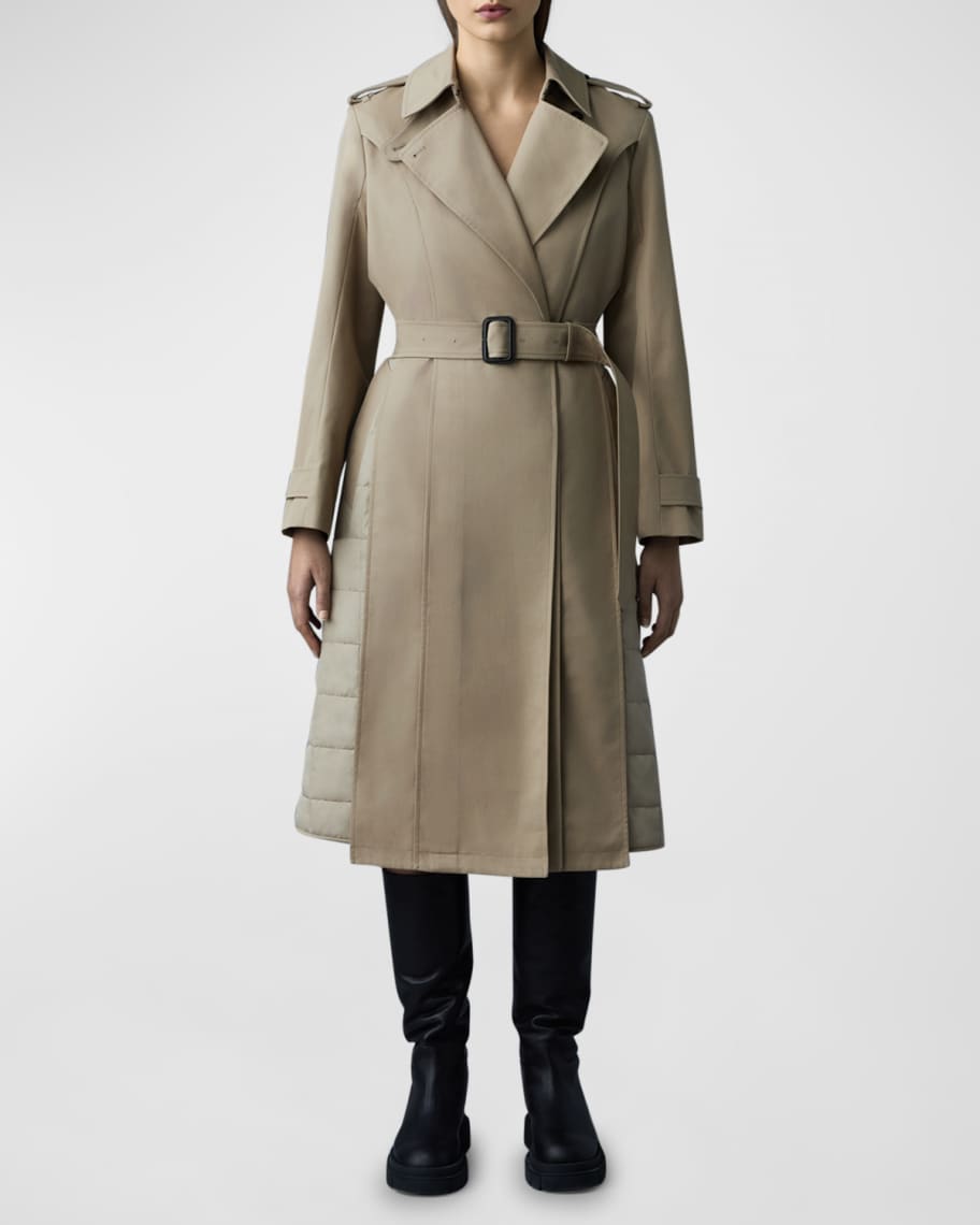 Mackage＊ASTRID Mixed media trench coat＊トレンチコート Mackage Astrid Mixed Media Belted Trench Coat | Neiman Marcus
