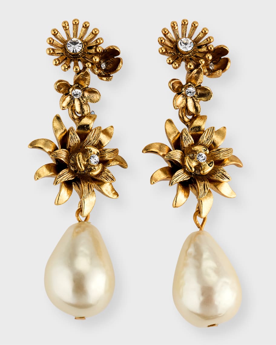 Oscar de la Renta Pearly Bloom Drop Earrings | Neiman Marcus