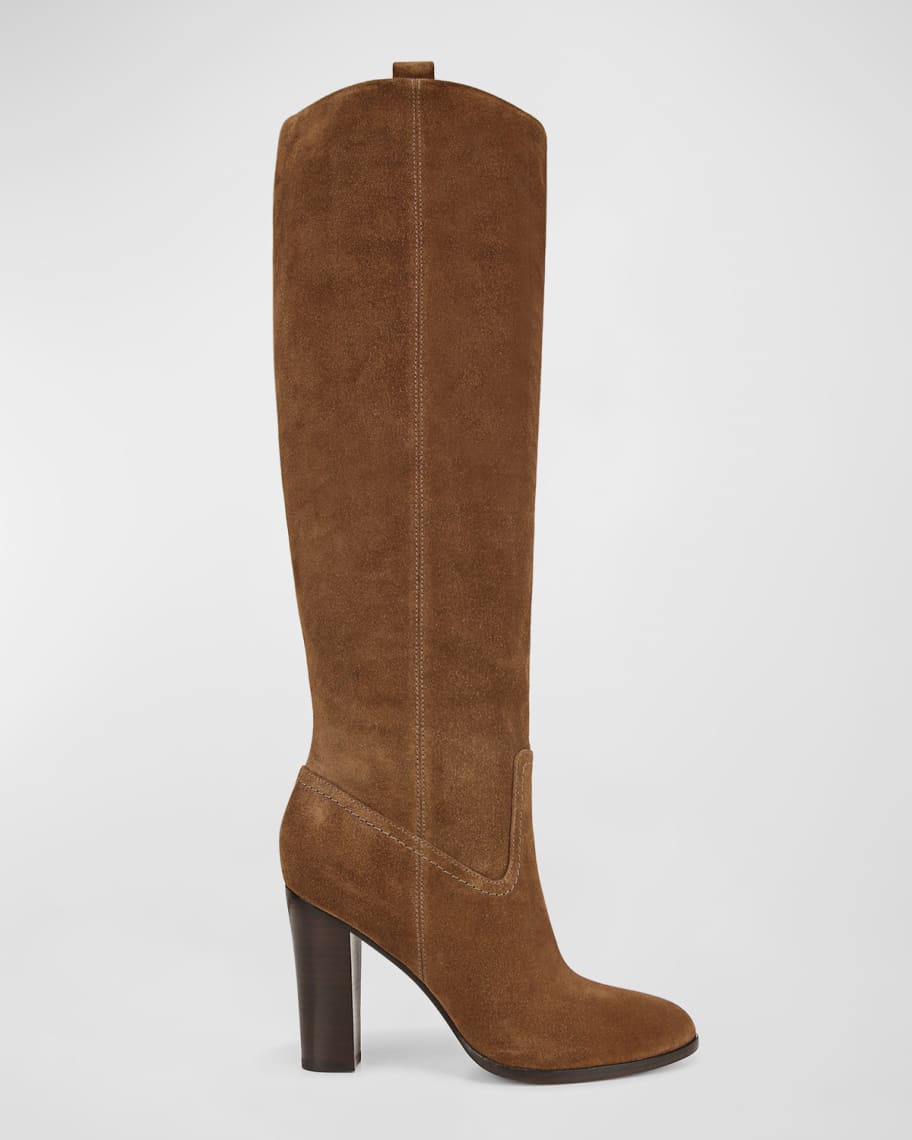 Veronica Beard Vesper Suede Apron Tall Boots | Neiman Marcus