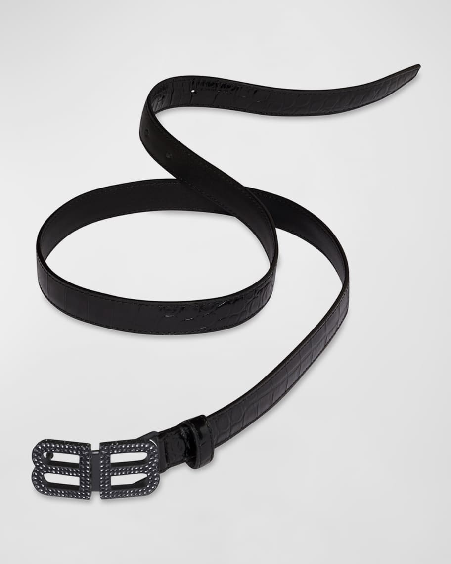 Balenciaga BB Hourglass Thin Belt Crocodile Embossed With
