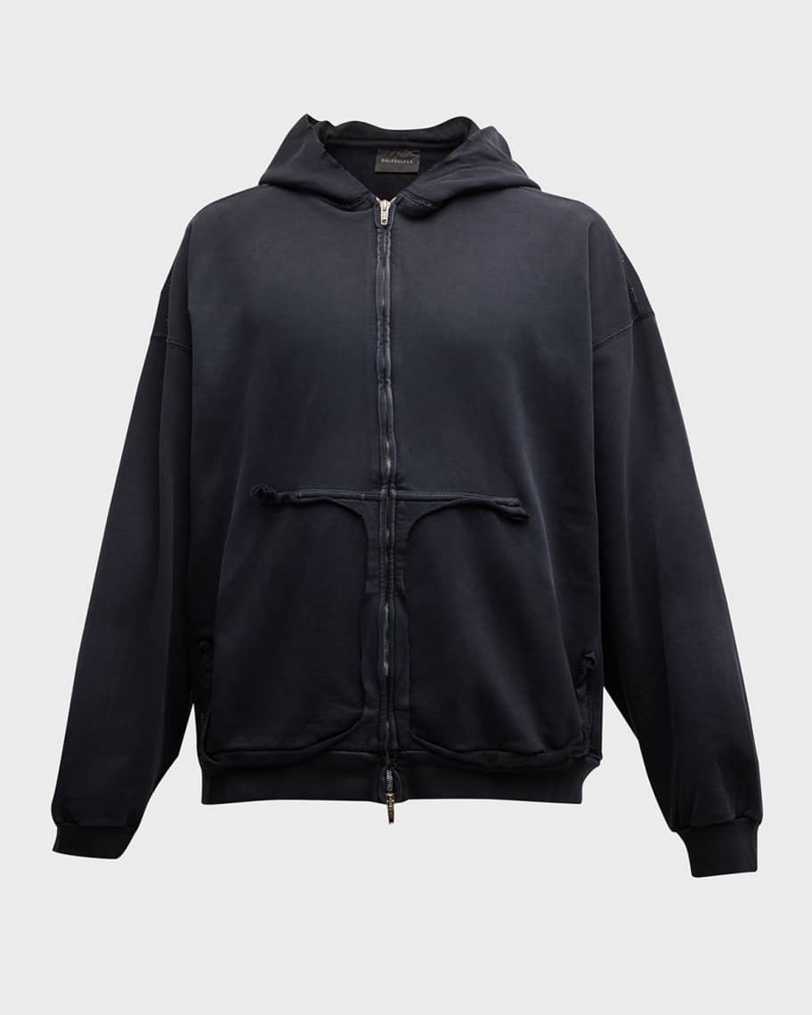 Balenciaga Men's Taped Logo Hoodie with Ripped Pocket