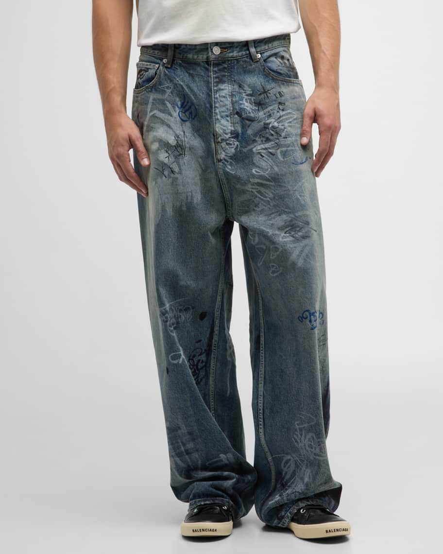Balenciaga Men's Graffiti Baggy Pants | Neiman Marcus